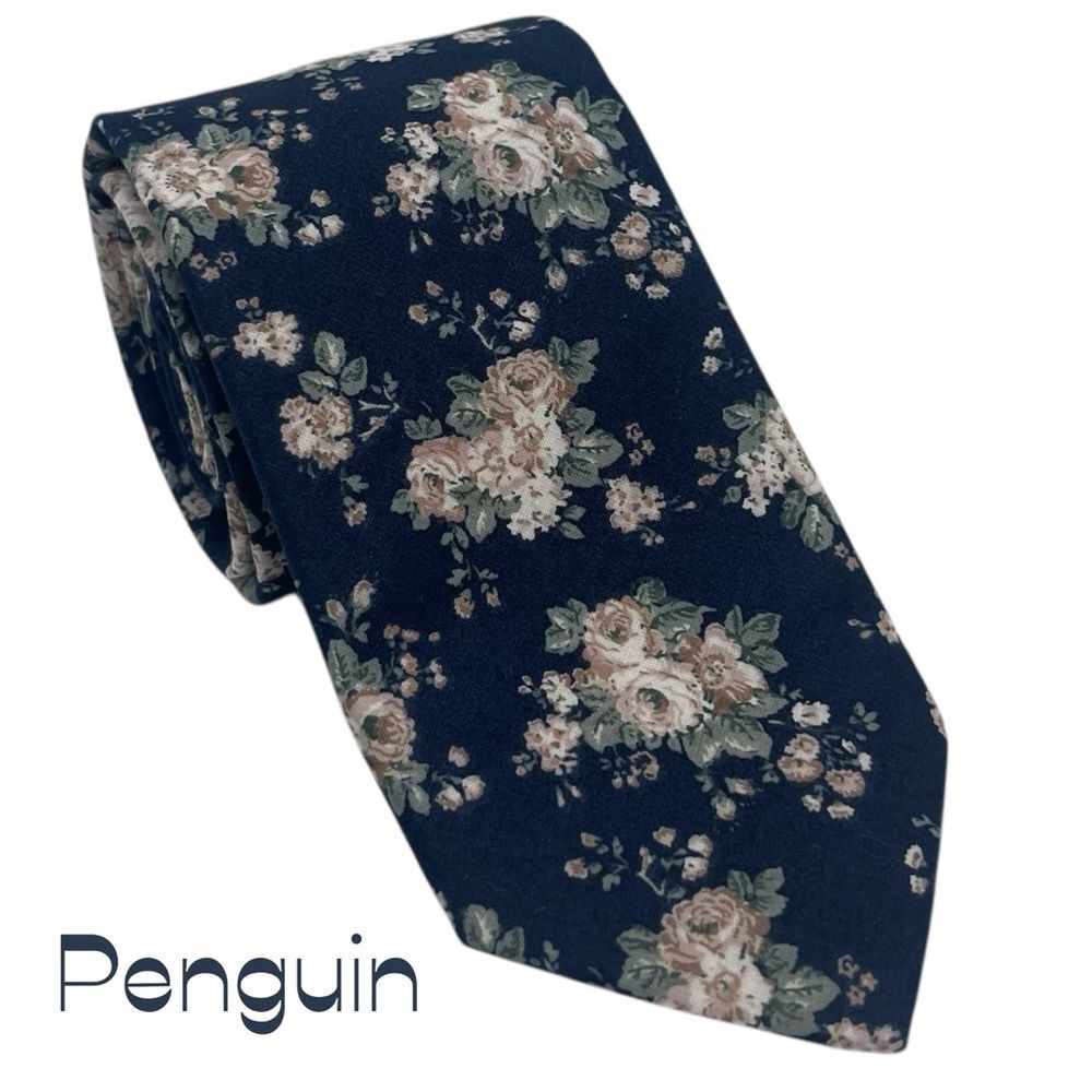 Penguin Navy White Floral Cotton Necktie NWOT